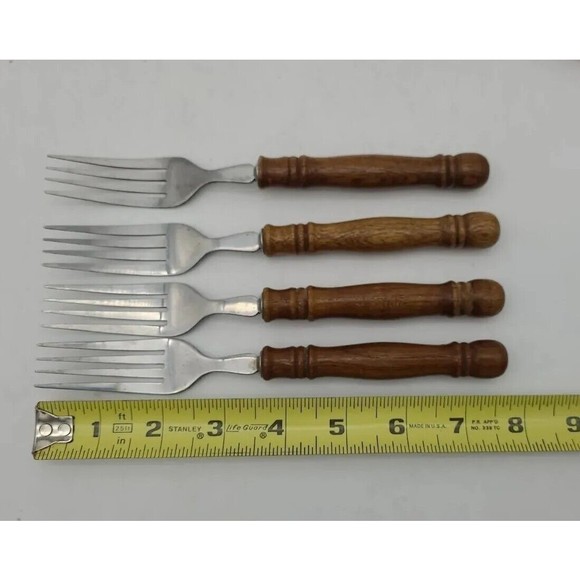 Stainless Steel Flatware Wood Handles Taiwan Lot of 12 Silverware Fork Spoon - Picture 7 of 9